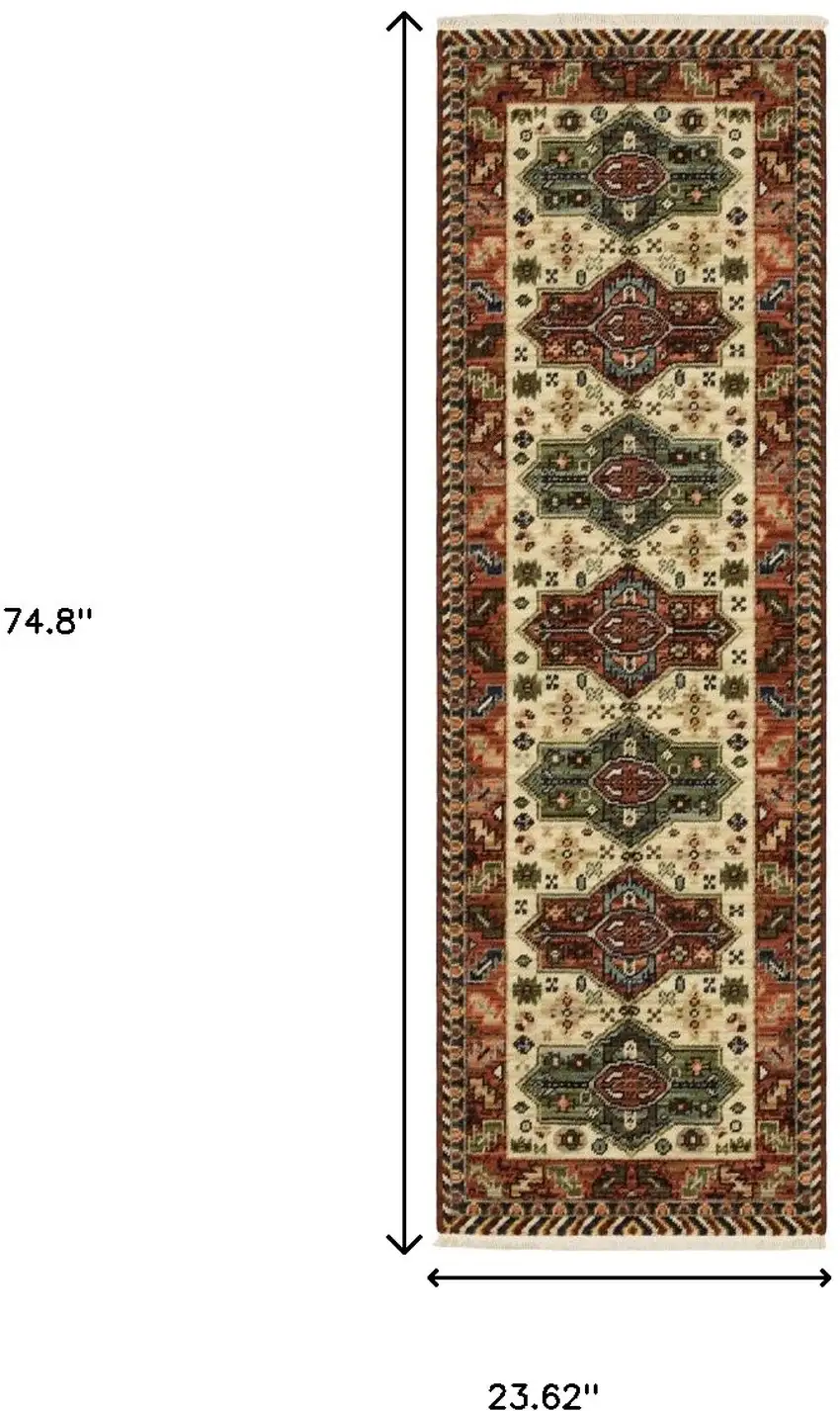 6' Red Blue and White Oriental Power Loom Runner Rug Photo 3