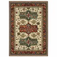 Photo of Brick Red Orange Rust Beige Gold Pale Blue Olive Navy And Black Oriental Power Loom Stain Resistant Area Rug With Fringe