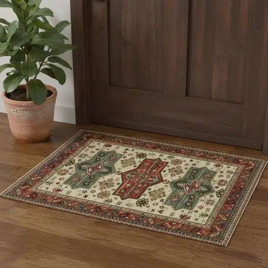 Brick Red Orange Rust Beige Gold Pale Blue Olive Navy And Black Oriental Power Loom Stain Resistant Area Rug With Fringe Photo 1