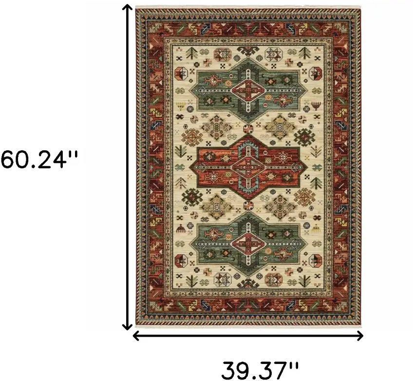 Brick Red Orange Rust Beige Gold Pale Blue Olive Navy And Black Oriental Power Loom Stain Resistant Area Rug With Fringe Photo 3