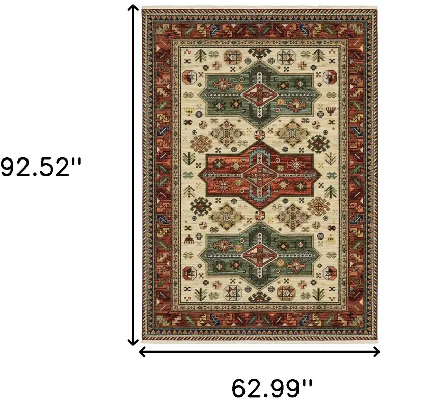 Blue and Beige Oriental Power Loom Area Rug With Fringe Photo 3