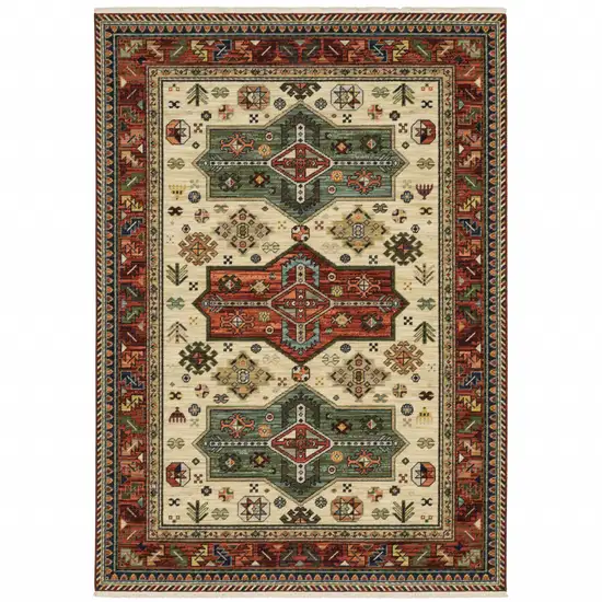 Brick Red Orange Rust Beige Gold Pale Blue Olive Navy And Black Oriental Power Loom Stain Resistant Area Rug With Fringe Photo 1