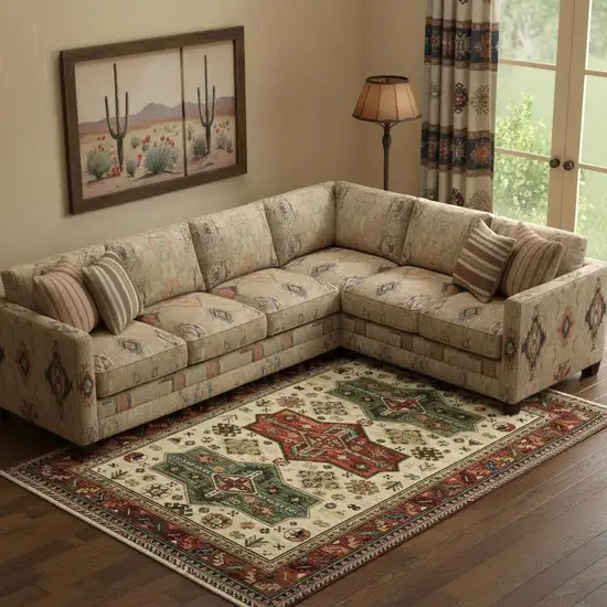 Brick Red Orange Rust Beige Gold Pale Blue Olive Navy And Black Oriental Power Loom Stain Resistant Area Rug With Fringe Photo 1