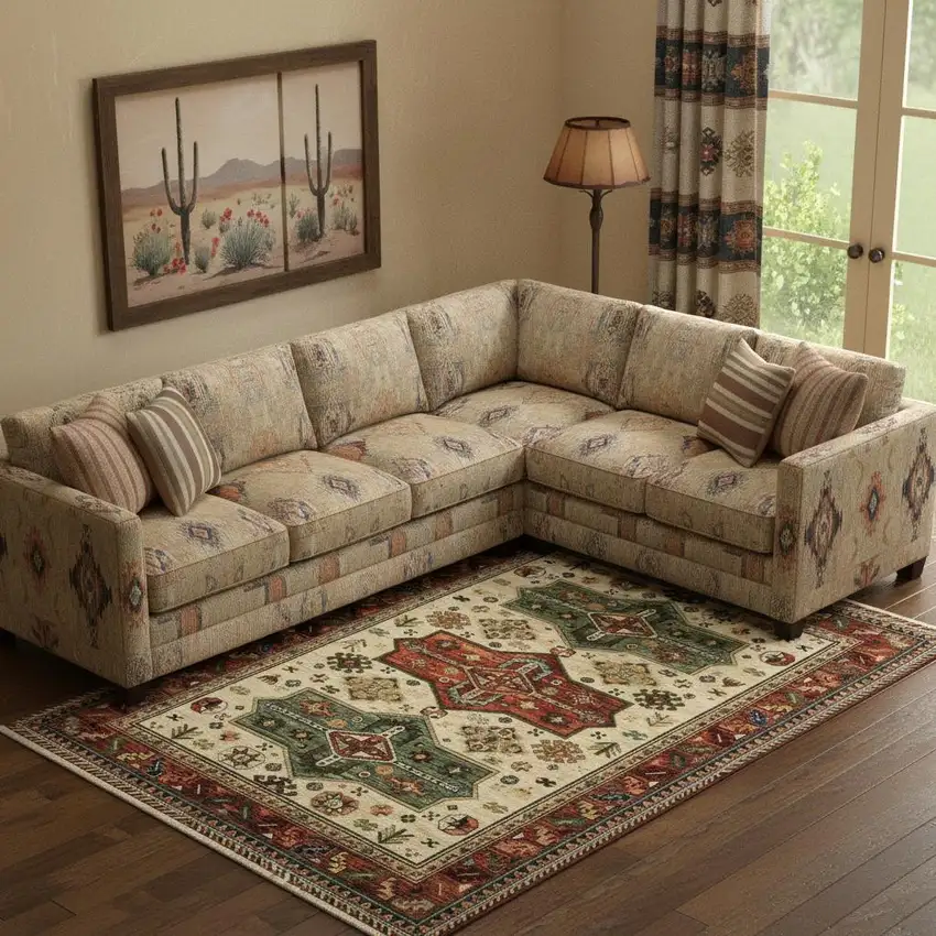 Brick Red Orange Rust Beige Gold Pale Blue Olive Navy And Black Oriental Power Loom Stain Resistant Area Rug With Fringe Photo 1