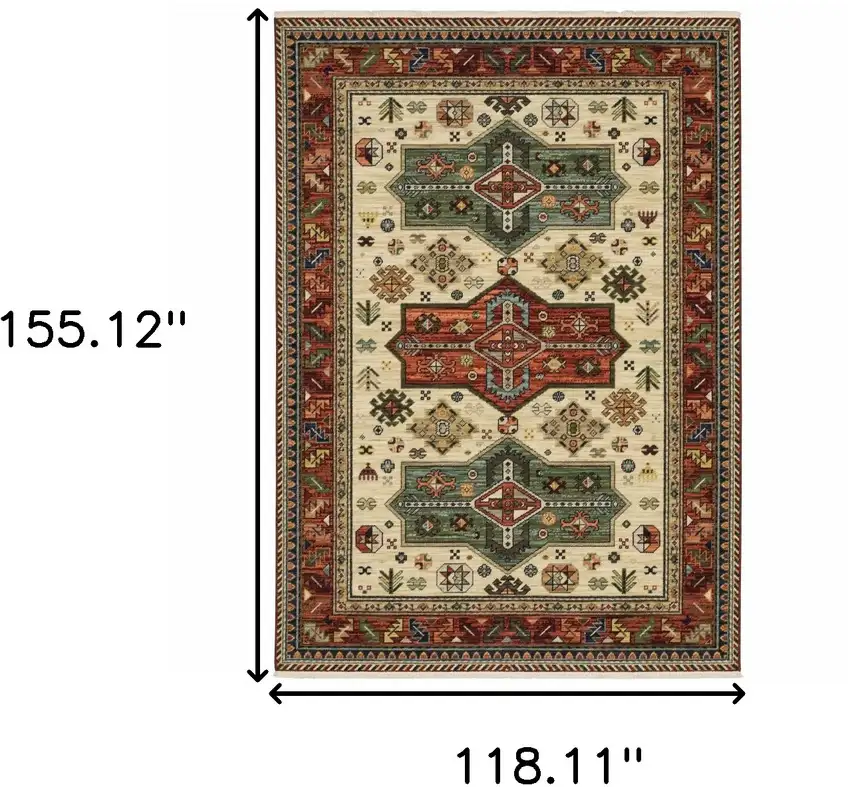 Brick Red Orange Rust Beige Gold Pale Blue Olive Navy And Black Oriental Power Loom Stain Resistant Area Rug With Fringe Photo 3