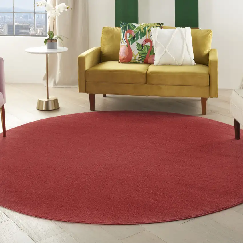 Brick Red Round Indoor Outdoor Area Rug Photo 8