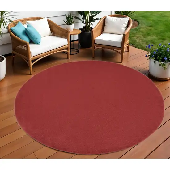 Brick Red Round Indoor Outdoor Area Rug Photo 2