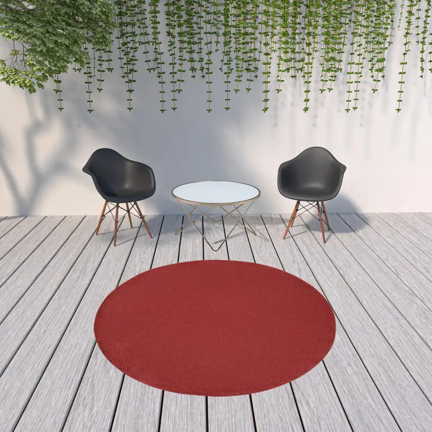 Brick Red Round Non Skid Indoor Outdoor Area Rug Photo 2