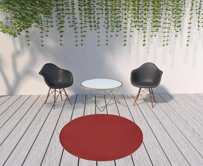 Brick Red Round Non Skid Indoor Outdoor Area Rug Photo 2