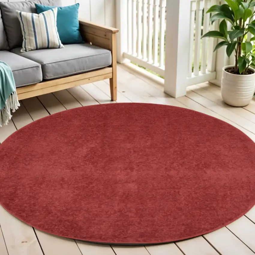 Brick Red Round Indoor Outdoor Area Rug Photo 2