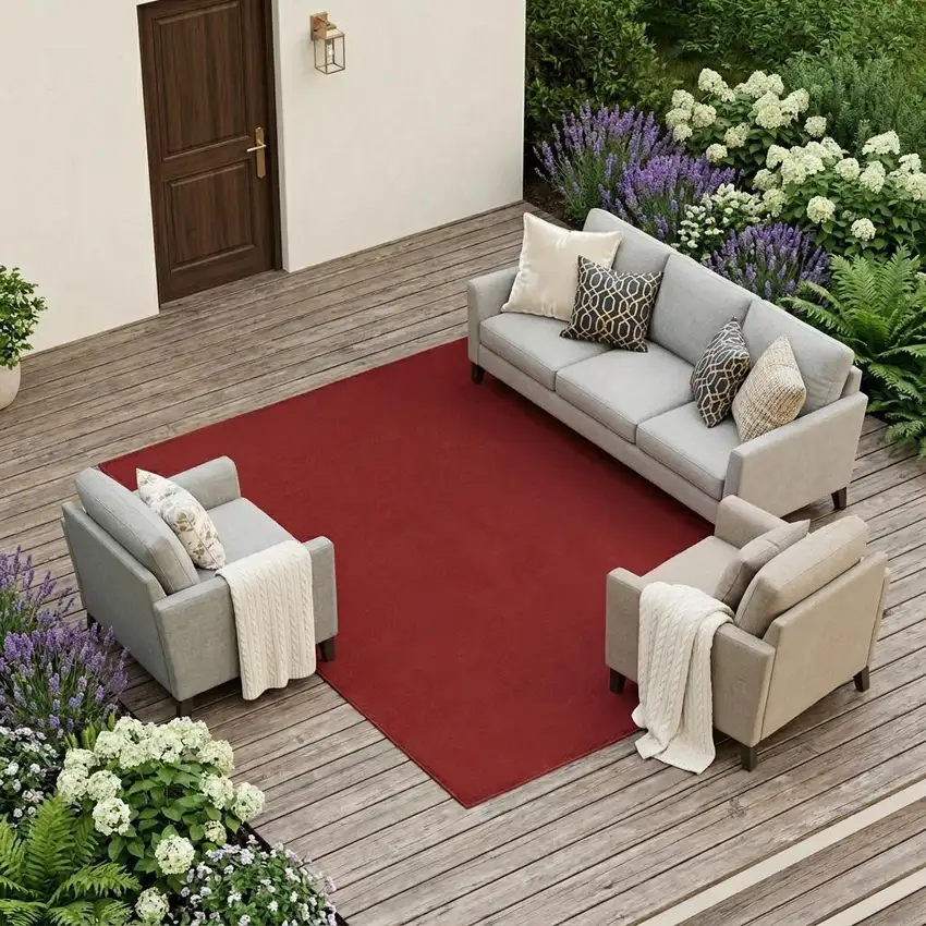 Brick Red Stain Resistant Indoor Outdoor Area Rug Photo 1