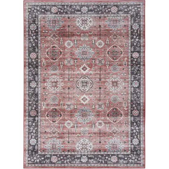 Brick Red and Black Oriental Distressed Non Skid Area Rug Photo 7