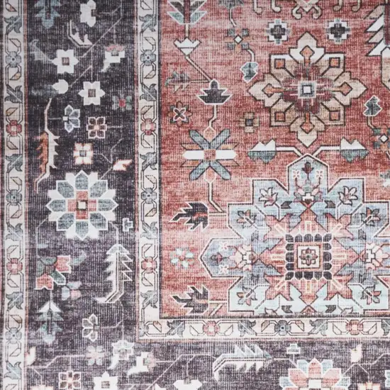 Brick Red and Black Oriental Distressed Non Skid Area Rug Photo 1