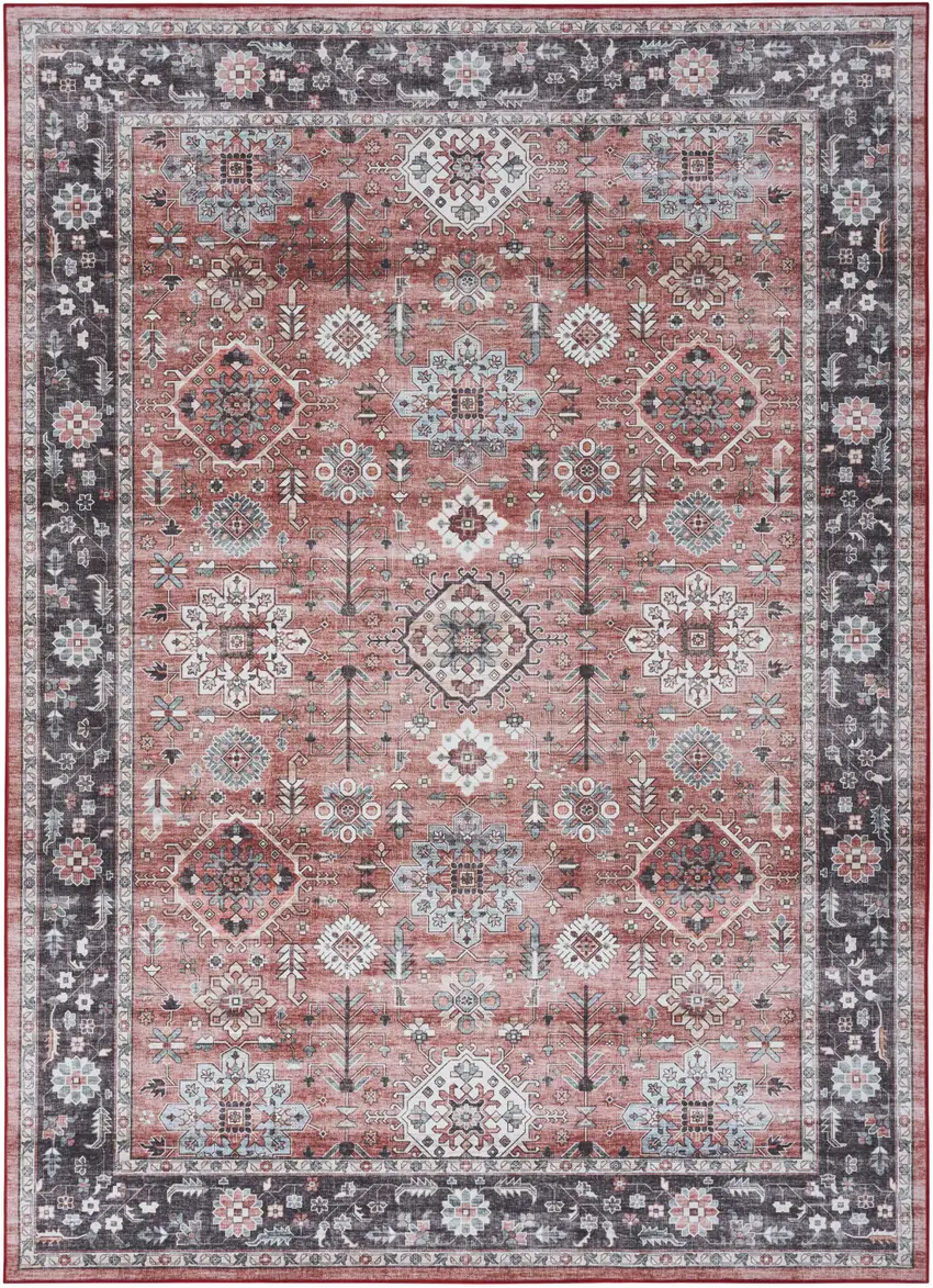Brick Red and Black Oriental Distressed Non Skid Area Rug Photo 2