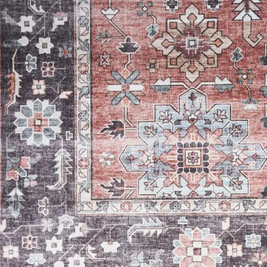 Brick Red and Black Oriental Distressed Non Skid Area Rug Photo 2