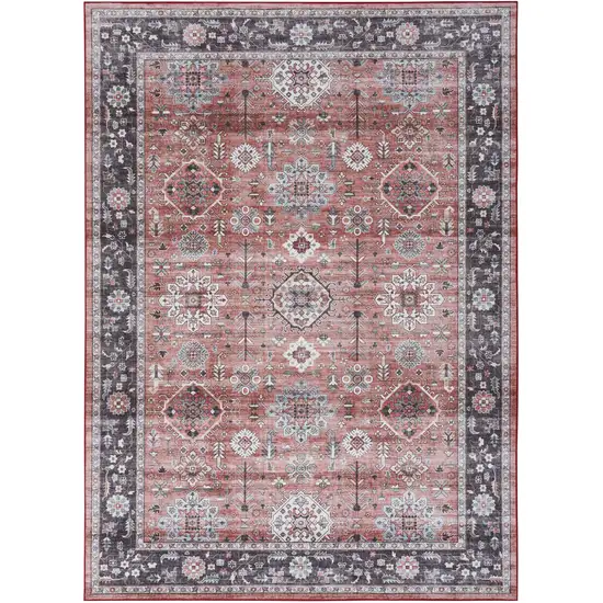 Brick Red and Black Oriental Distressed Non Skid Area Rug Photo 1