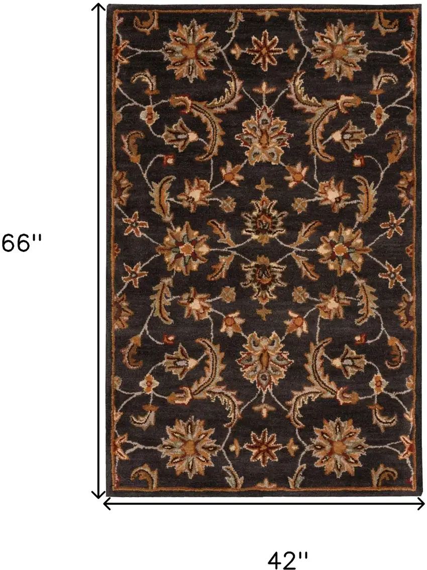 Brick Red and Orange Wool Floral Area Rug Photo 3