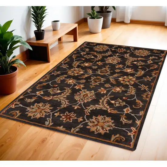 Brick Red and Orange Wool Floral Area Rug Photo 1