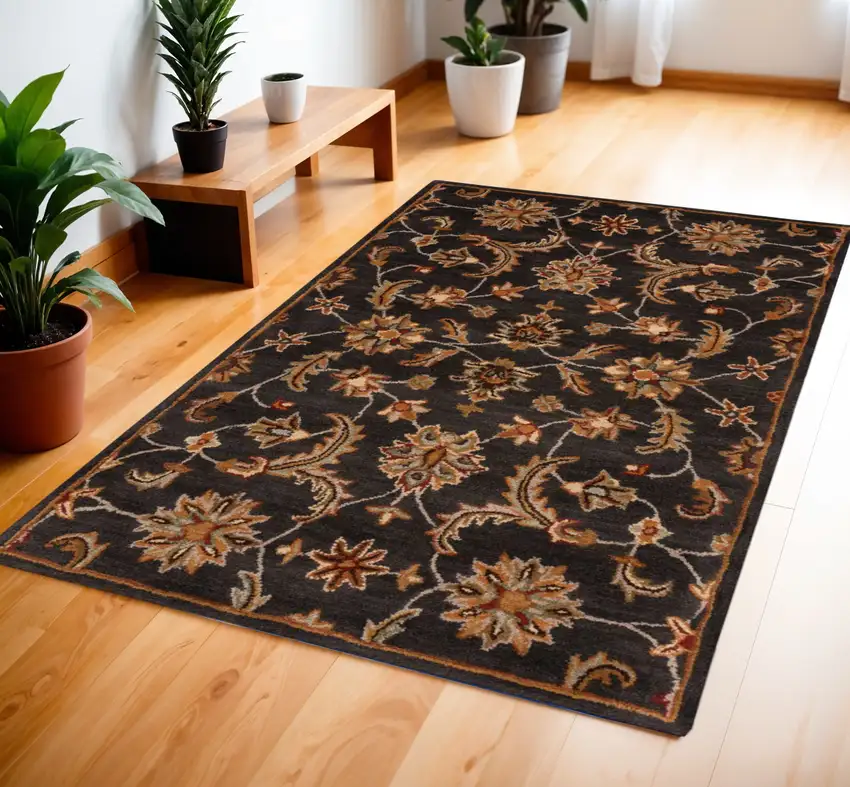 Brick Red and Orange Wool Floral Area Rug Photo 1
