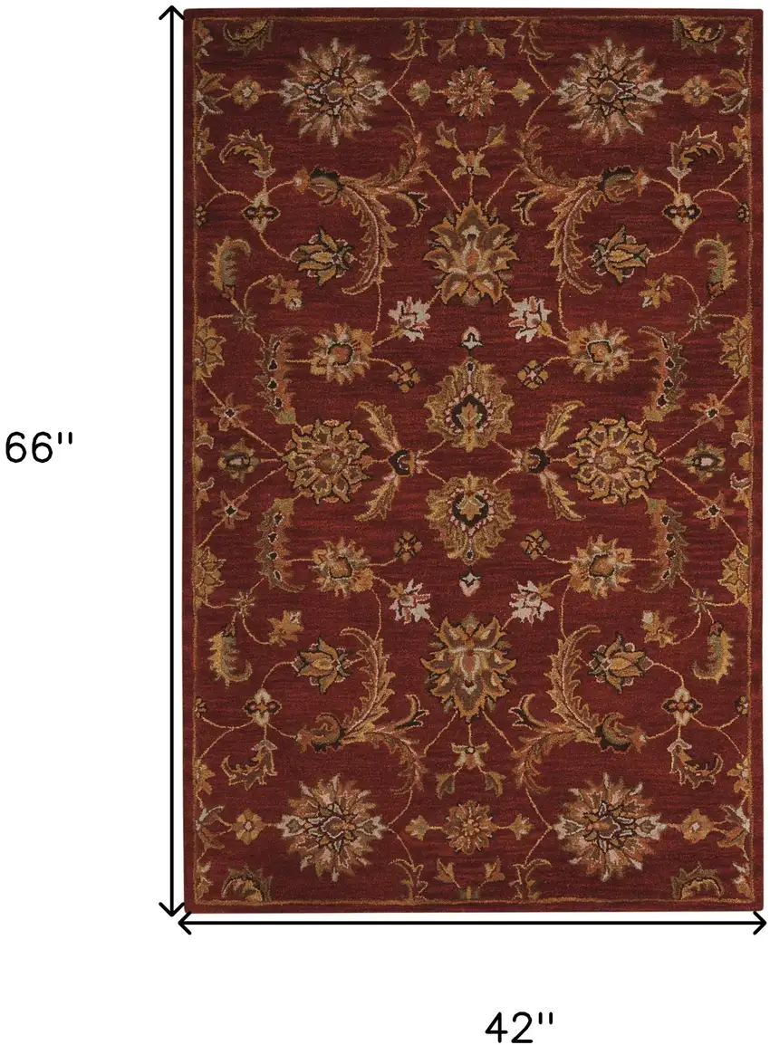 Brick Red and Orange Wool Floral Area Rug Photo 3