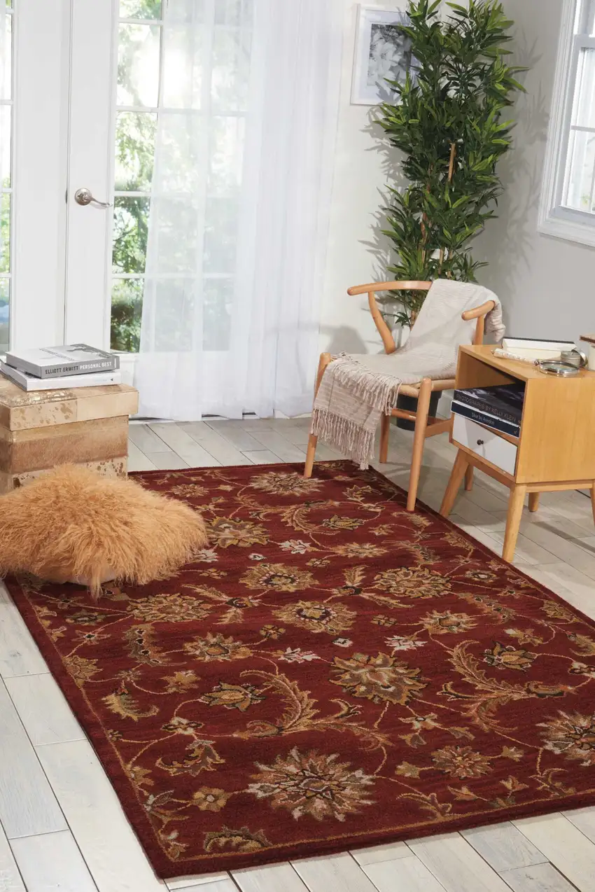 Brick Red and Orange Wool Floral Area Rug Photo 8