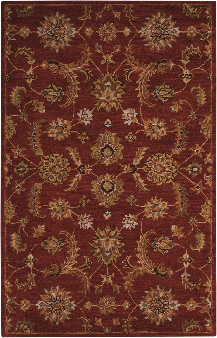 Brick Red and Orange Wool Floral Area Rug Photo 2