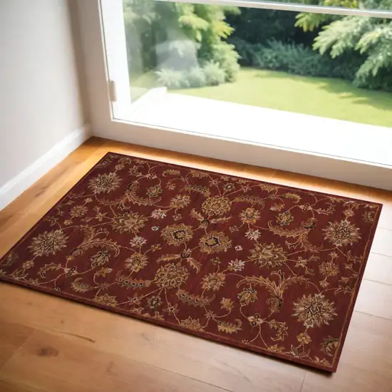 Brick Red and Orange Wool Floral Area Rug Photo 1