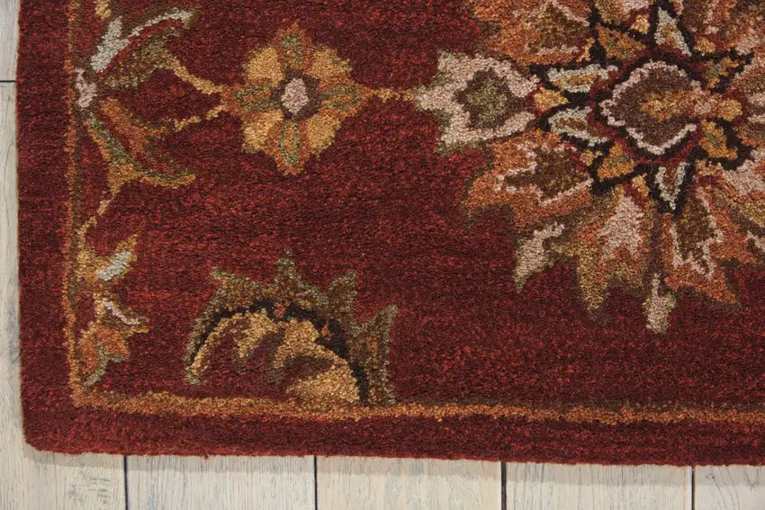 Brick Red and Orange Wool Floral Area Rug Photo 4