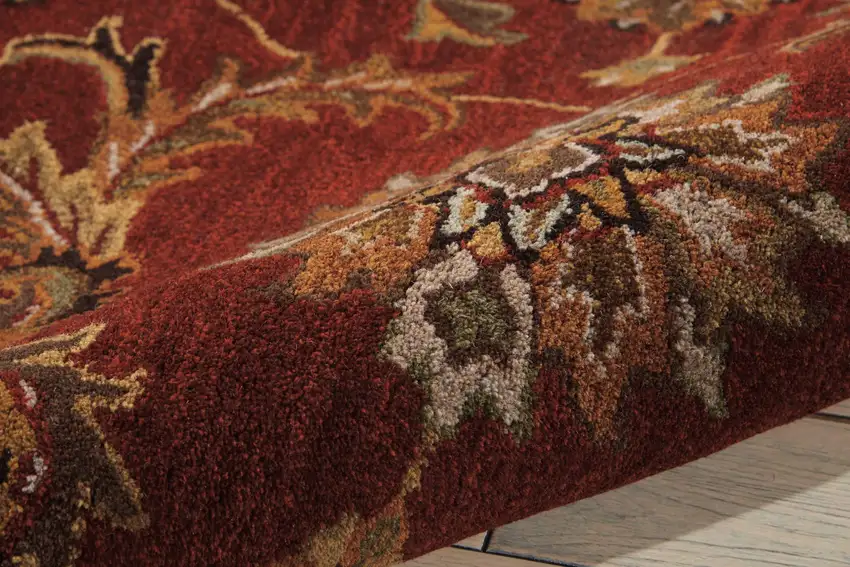 Brick Red and Orange Wool Floral Area Rug Photo 5