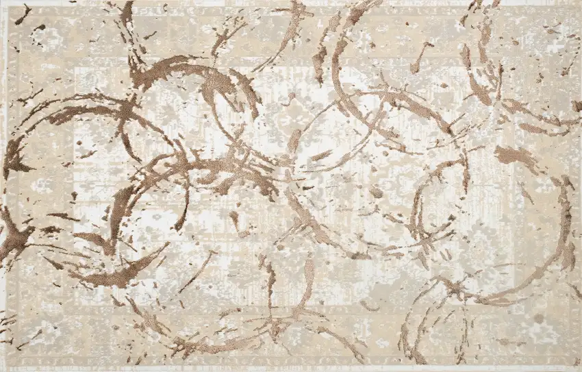 Bronze Abstract Area Rug With Fringe Photo 2
