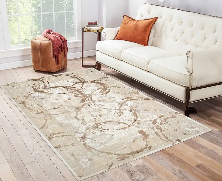 Bronze Abstract Area Rug With Fringe Photo 7