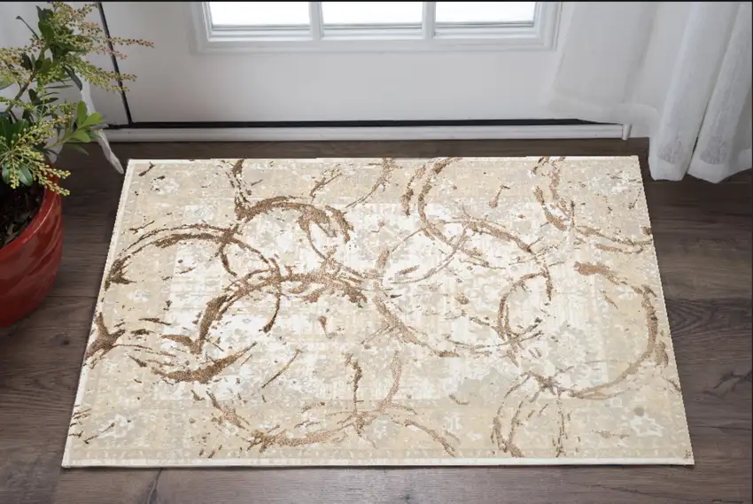 Beige and Gold Abstract Area Rug Photo 8