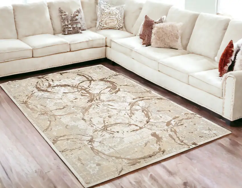 Bronze Abstract Area Rug With Fringe Photo 1