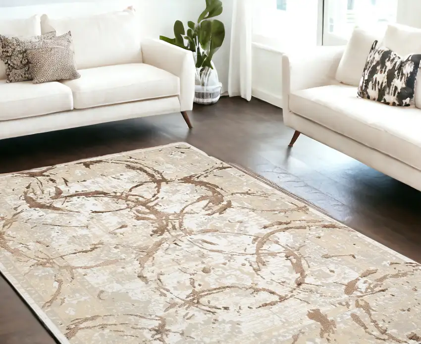 Bronze Abstract Area Rug With Fringe Photo 1