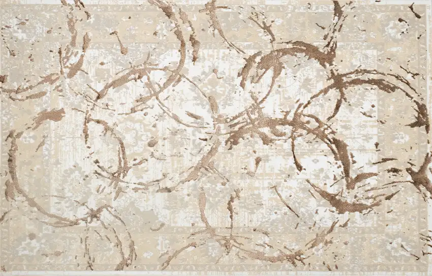 Bronze Abstract Area Rug With Fringe Photo 5