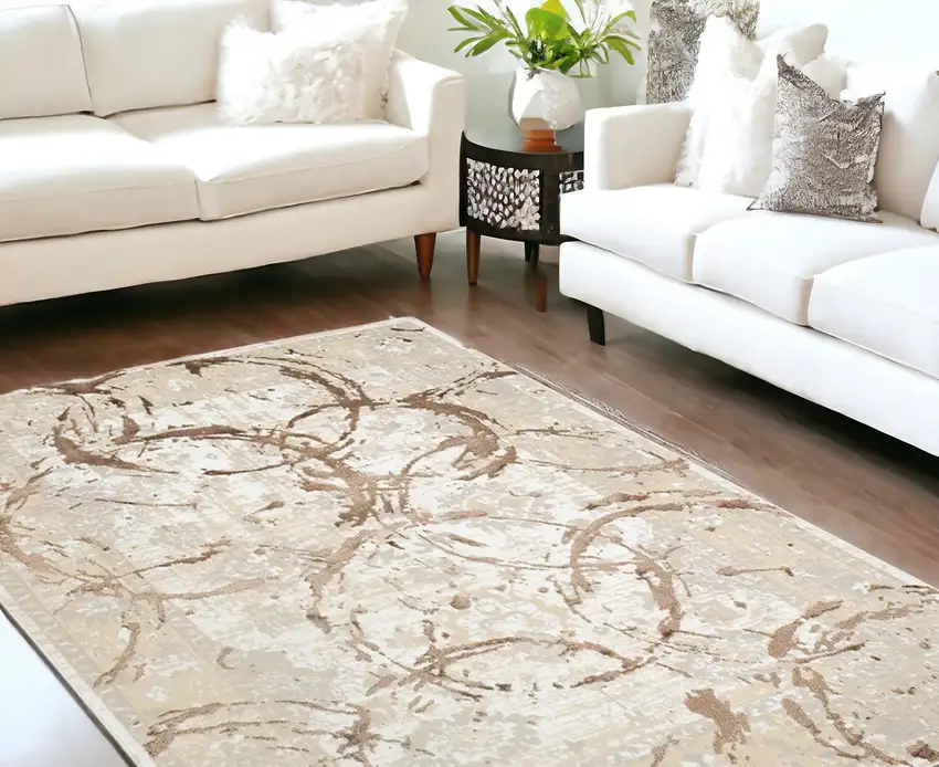 Bronze Abstract Area Rug With Fringe Photo 1