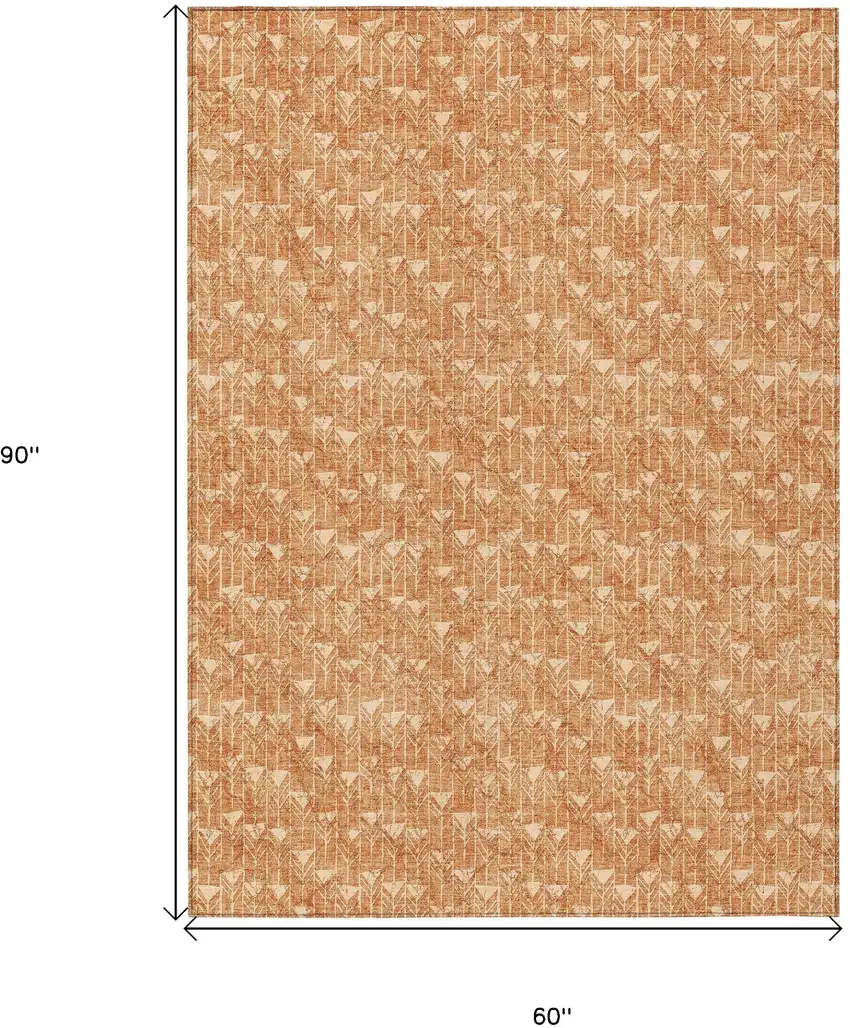 Bronze Geometric Washable Non Skid Indoor Outdoor Area Rug Photo 3