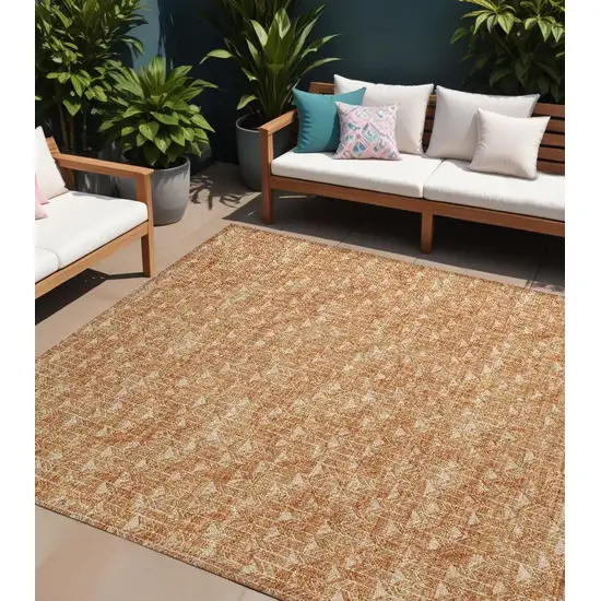 Bronze Geometric Washable Indoor Outdoor Area Rug Photo 1