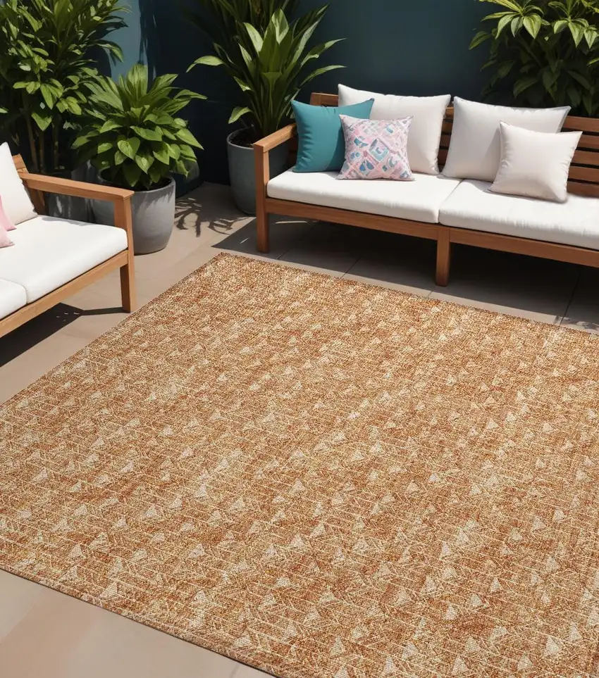 Bronze Geometric Washable Indoor Outdoor Area Rug Photo 1