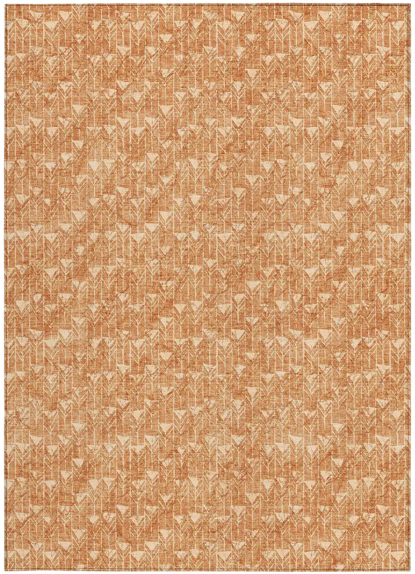 Bronze Geometric Washable Non Skid Indoor Outdoor Area Rug Photo 4