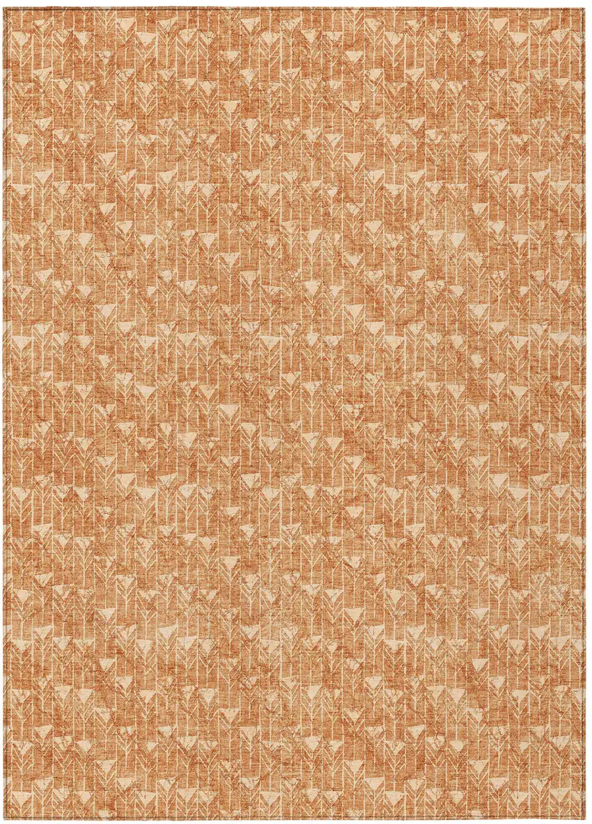 Bronze Geometric Washable Non Skid Indoor Outdoor Area Rug Photo 2