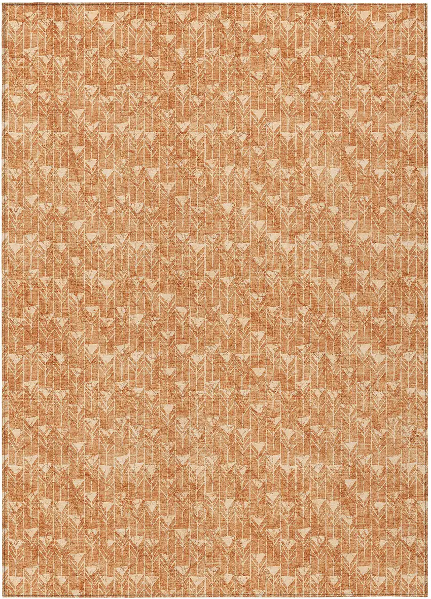 Bronze Geometric Washable Non Skid Indoor Outdoor Area Rug Photo 2
