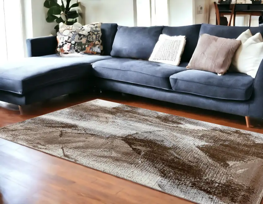 7' X 10' Brown Abstract Area Rug Photo 1