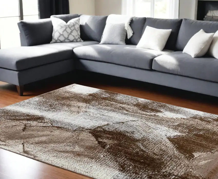 8' X 11' Brown Abstract Area Rug Photo 1