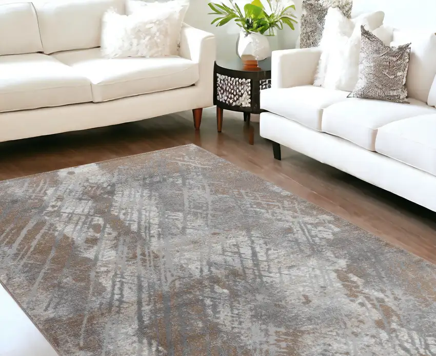 7' X 10' Brown Abstract Area Rug Photo 1