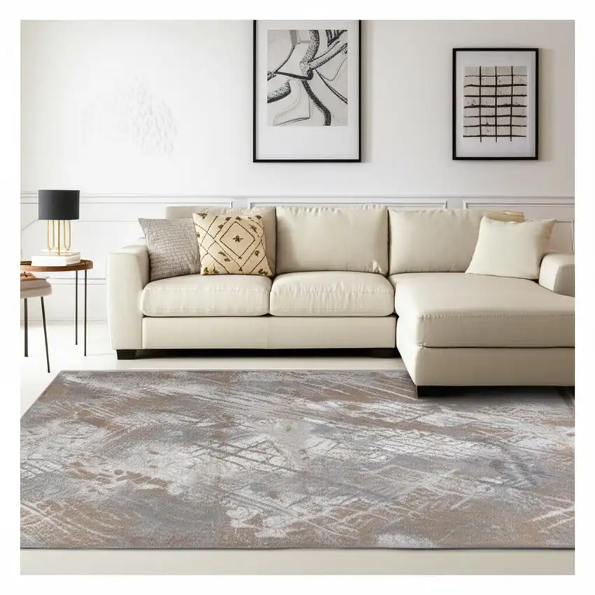 7' X 10' Brown Abstract Area Rug Photo 1