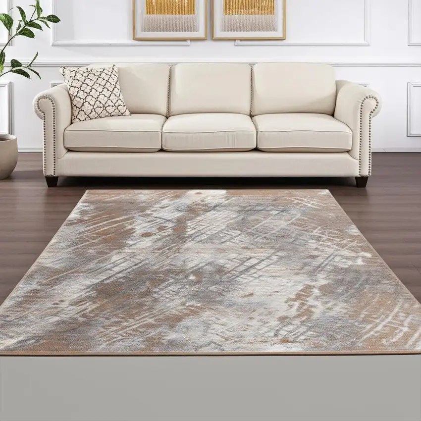 8' X 11' Brown Abstract Area Rug Photo 1
