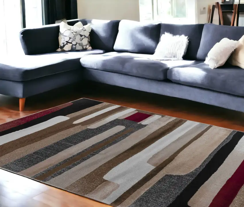 7' X 10' Brown Abstract Area Rug Photo 1