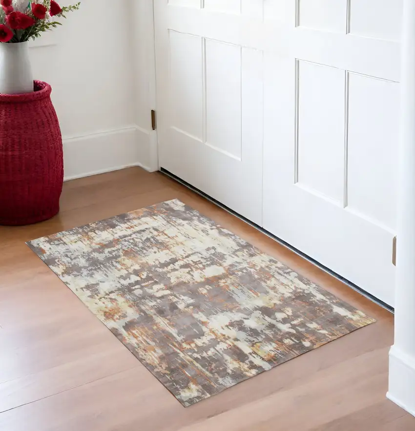 Brown Abstract Hand Loomed Area Rug Photo 1