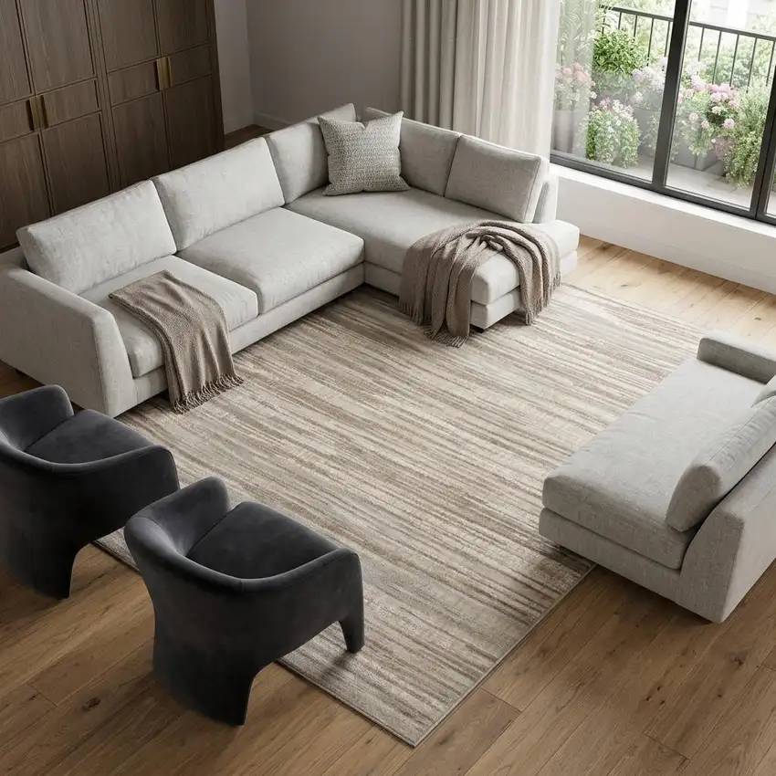 Brown Abstract Power Loom Area Rug Photo 1